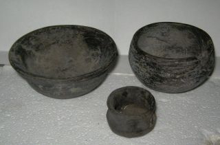Pre - Columbian Mexico - (1) Teotihuacan 3 Smallblack Pots - Round Bottoms Hh photo