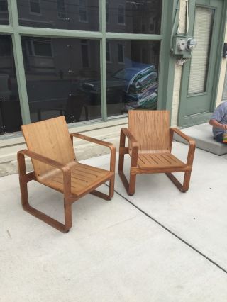 Cool Mid - Century Thonet Oak Wood Bentwood Cube Chairs Chair photo