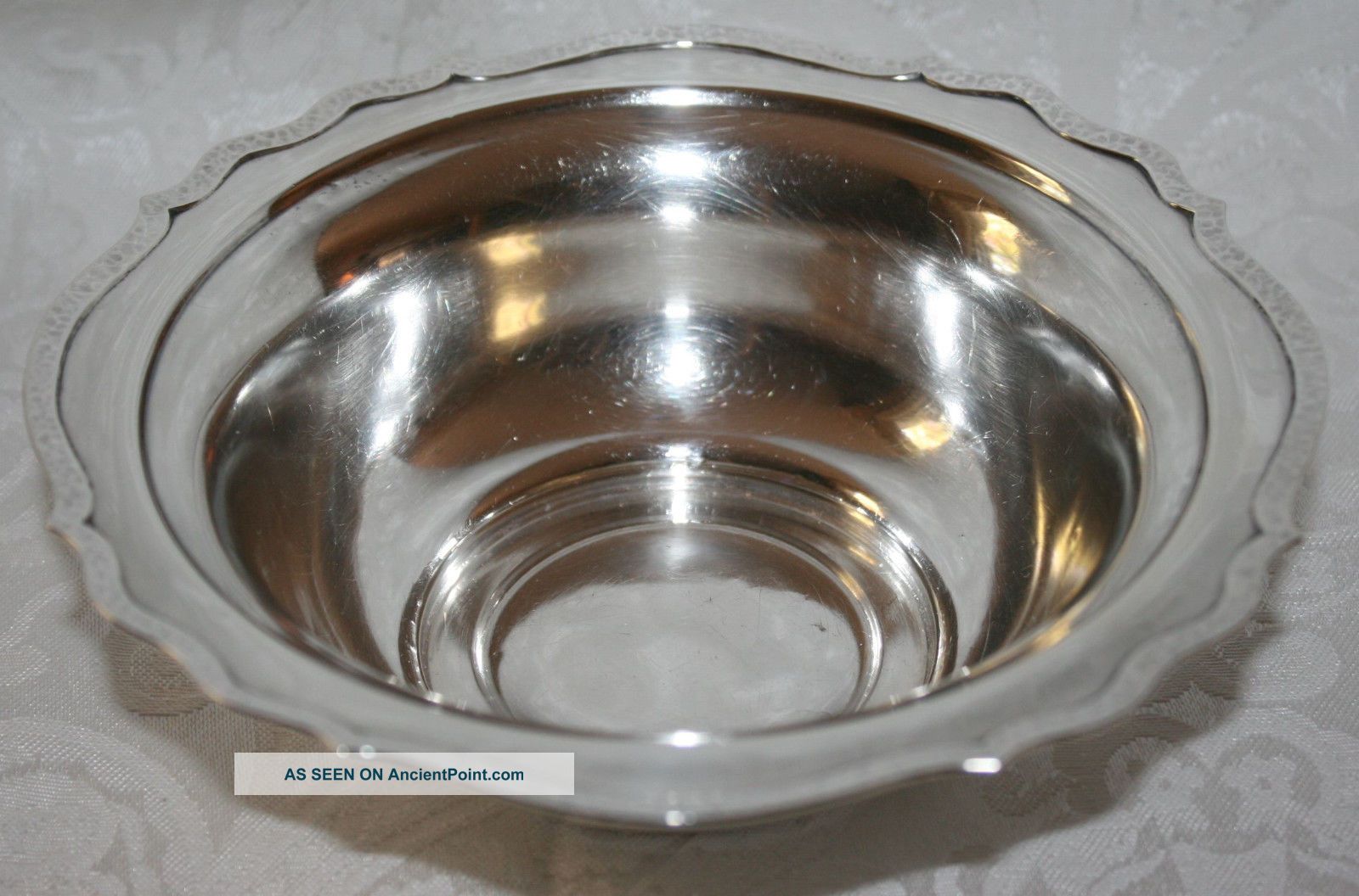 Shreve,  Treat & Eacret Sterling Silver Serving Bowl W/ Hammered Trim 120 Grams Arts & Crafts Movement photo