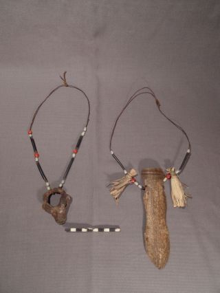 Old Asmat Headhunters Necklaces 2x; Fragment N Bamboopendant,  Guinea photo