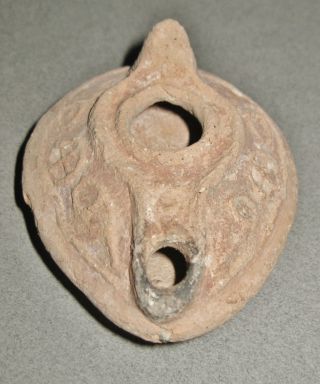 Late Byzantine / Early Islamic Pottery Oil Lamp With Crosses photo