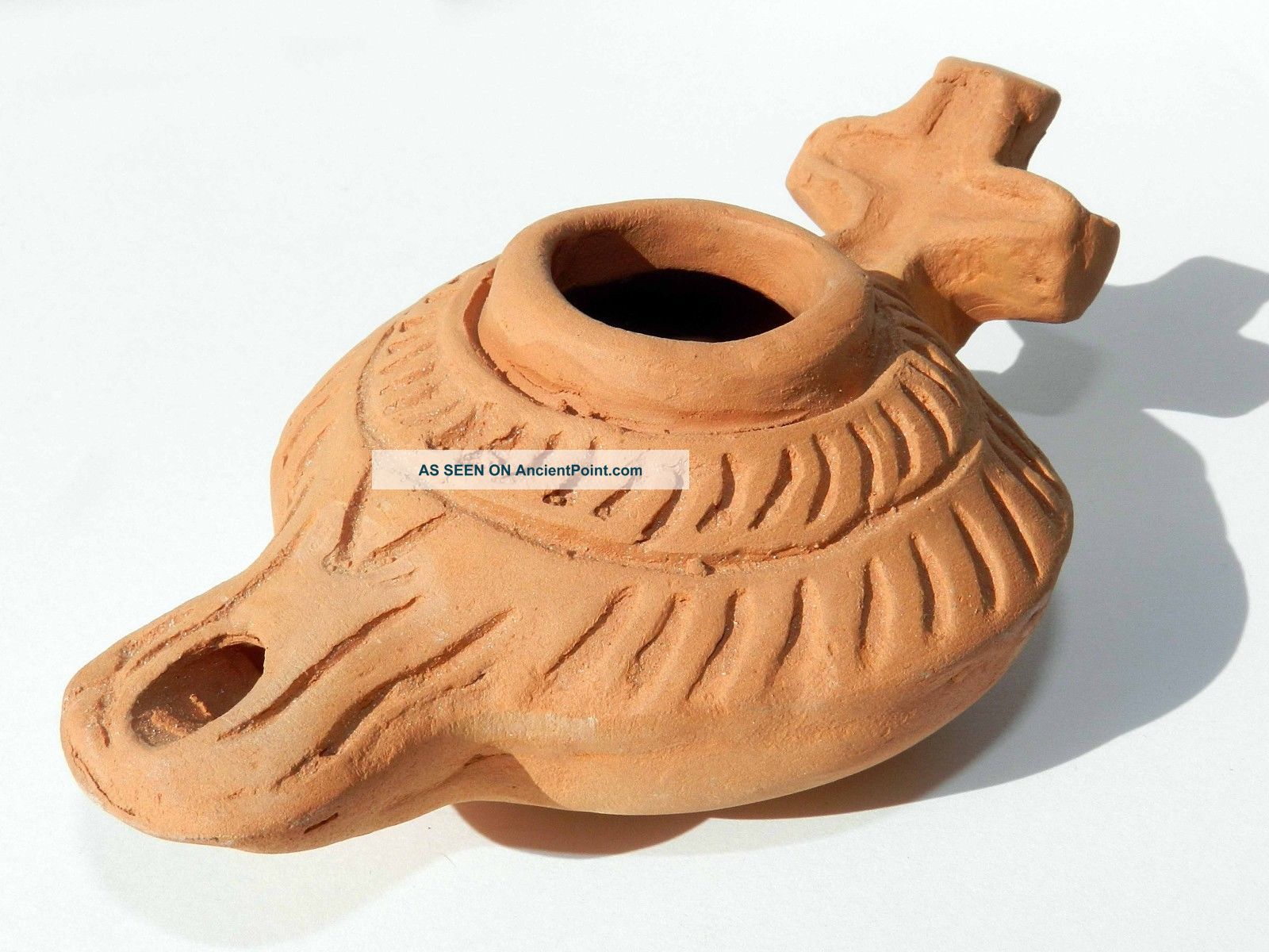 Oil Lamp Holy Land Ancient Antique Roman Herodian Clay Pottery Terracota W Cross Holy Land photo