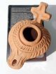 Oil Lamp Holy Land Ancient Antique Roman Herodian Clay Pottery Terracota W Cross Holy Land photo 2