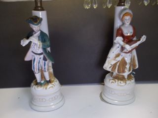 Occupied Japan Porcelain Colonial Man And Woman W/ Flute & Guitar Lamps photo