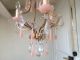 Antique Rare French Chandelier Beads Pink Opaline Drop Gilded 3 Lights 1920 Chandeliers, Fixtures, Sconces photo 4