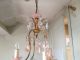 Antique Rare French Chandelier Beads Pink Opaline Drop Gilded 3 Lights 1920 Chandeliers, Fixtures, Sconces photo 6