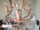 Antique Rare French Chandelier Beads Pink Opaline Drop Gilded 3 Lights 1920 Chandeliers, Fixtures, Sconces photo 7
