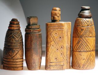 Antique Moroccan/berber Wooden Kohl Bottles C.  19th Century photo