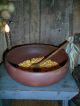 Primitive Large Wooden Bowl,  Dried Corn,  Old Wood Spoon,  Early Farmhouse Look Primitives photo 3