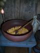 Primitive Large Wooden Bowl,  Dried Corn,  Old Wood Spoon,  Early Farmhouse Look Primitives photo 4