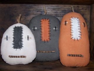 Primitive Pumpkin Face Bowl Fillers Halloween Shelf Sitters Fall Ornies photo