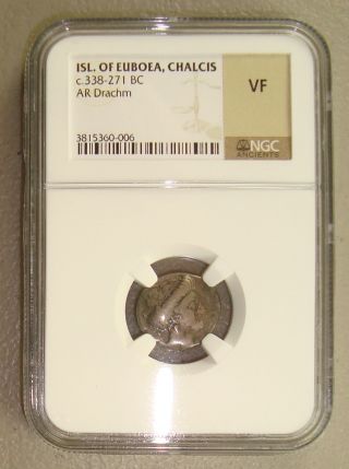 338 - 271 Bc Euboea,  Chalcis Hera / Eagle Ancient Greek Silver Drachm Ngc Vf photo