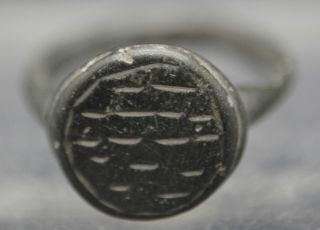Decorated Medieval Bronze Finger Ring 15th Century Ad photo