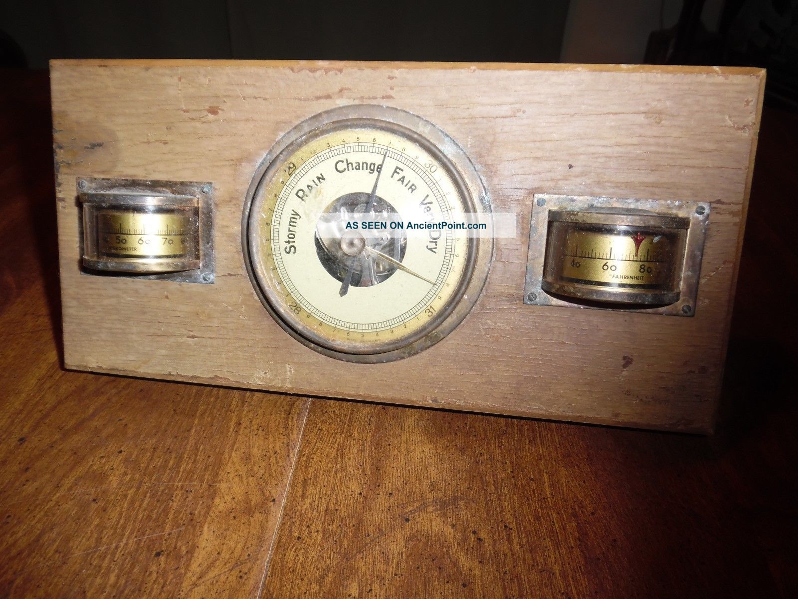 Antique Weather Station On Wood West Germany Barometers photo