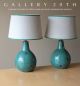 Stunning Mid Century Modern Atomic Table Pottery Lamps Eames Vtg Green 50s Pair Mid-Century Modernism photo 1