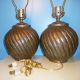 Pair: Antique Mission Arts & Crafts Vintage Copper Round Table Lamps,  Rewired Lamps photo 2