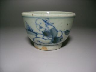 Chinese Antique Figure Blue & White Porcelain Cup photo
