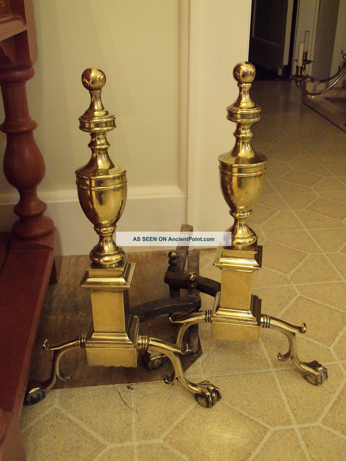 Harvin 18th C Philadelphia Williamsburg Style Urn Ball Claw Brass Andirons/40 ' S Hearth Ware photo