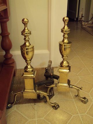Harvin 18th C Philadelphia Williamsburg Style Urn Ball Claw Brass Andirons/40 ' S photo