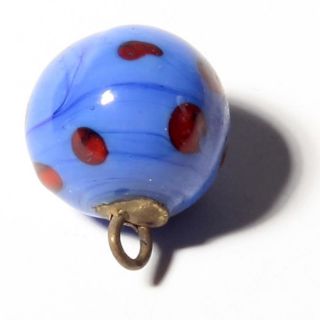 13mm Czech Antique Hand Spun Lampwork Blue Swirl Spotted Art Glass Ball Button photo