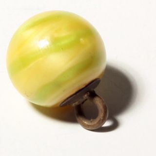 13mm Czech Antique Lampworked Yellow Spiral Swirl Satin Art Glass Ball Button photo