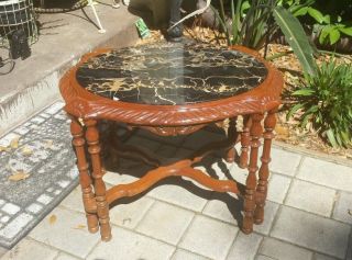 Vintage Carved Rosewood ? Cherry? Black Marble Top Federal Accent Side Table photo