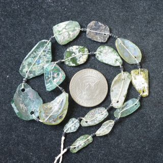 Ancient Roman Glass Beads 1 Medium Strand Rainbow And Aqua Green 100 - 200 Bc 0369 photo