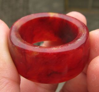 Vintage Antique Chinese Old Red Blood Onyx Jade Hand Carved Ring Size14.  5 photo