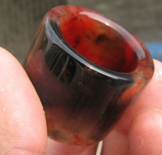 Old Antique Chinese Red Jade Hand Carved Thumb Ring Size13.  5 photo