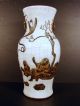 Antique 19thc Chinese Crackle Glazed Porcelain Relief Immortal Figure,  Signed Vases photo 1