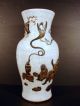 Antique 19thc Chinese Crackle Glazed Porcelain Relief Immortal Figure,  Signed Vases photo 2