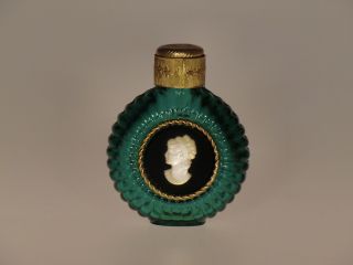 Bohemian Czech Vintage Jeweled Green Glass Cameo Perfume Bottle photo