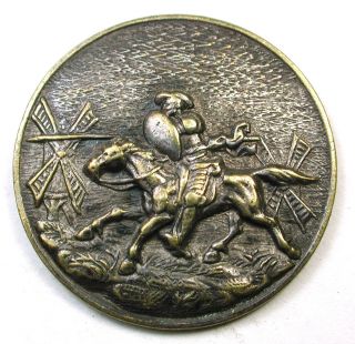 Antique Stamped Brass Button Don Quixote Tilting At Windmills Design photo