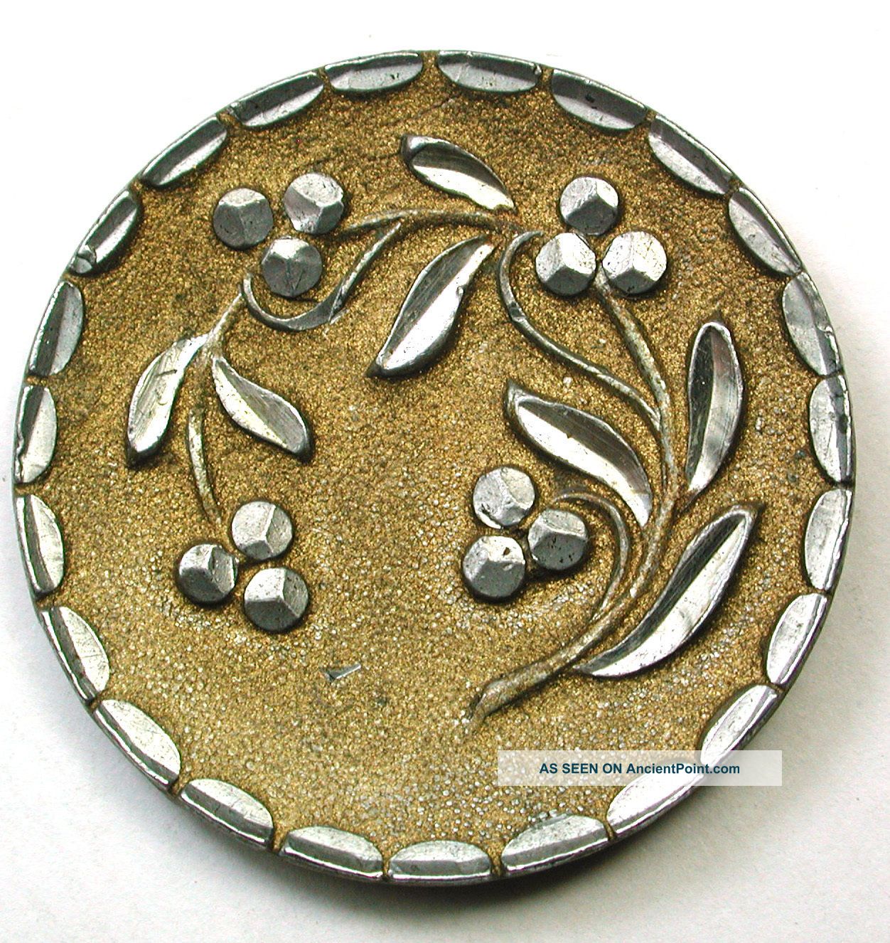 Antique Bright Cut Pewter Button Lovely Floral Design Buttons photo