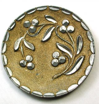 Antique Bright Cut Pewter Button Lovely Floral Design photo