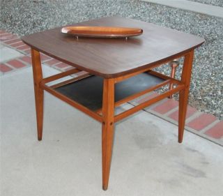 Lane Danish Modern Mid Century Side Table Wood Formica Top Designer Vtg photo