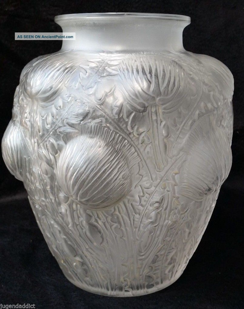 Antique Thistle Domremy Vase Rene Lalique R.  Art Deco Period Satinated Art Glass Art Deco photo