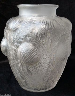 Antique Thistle Domremy Vase Rene Lalique R.  Art Deco Period Satinated Art Glass photo