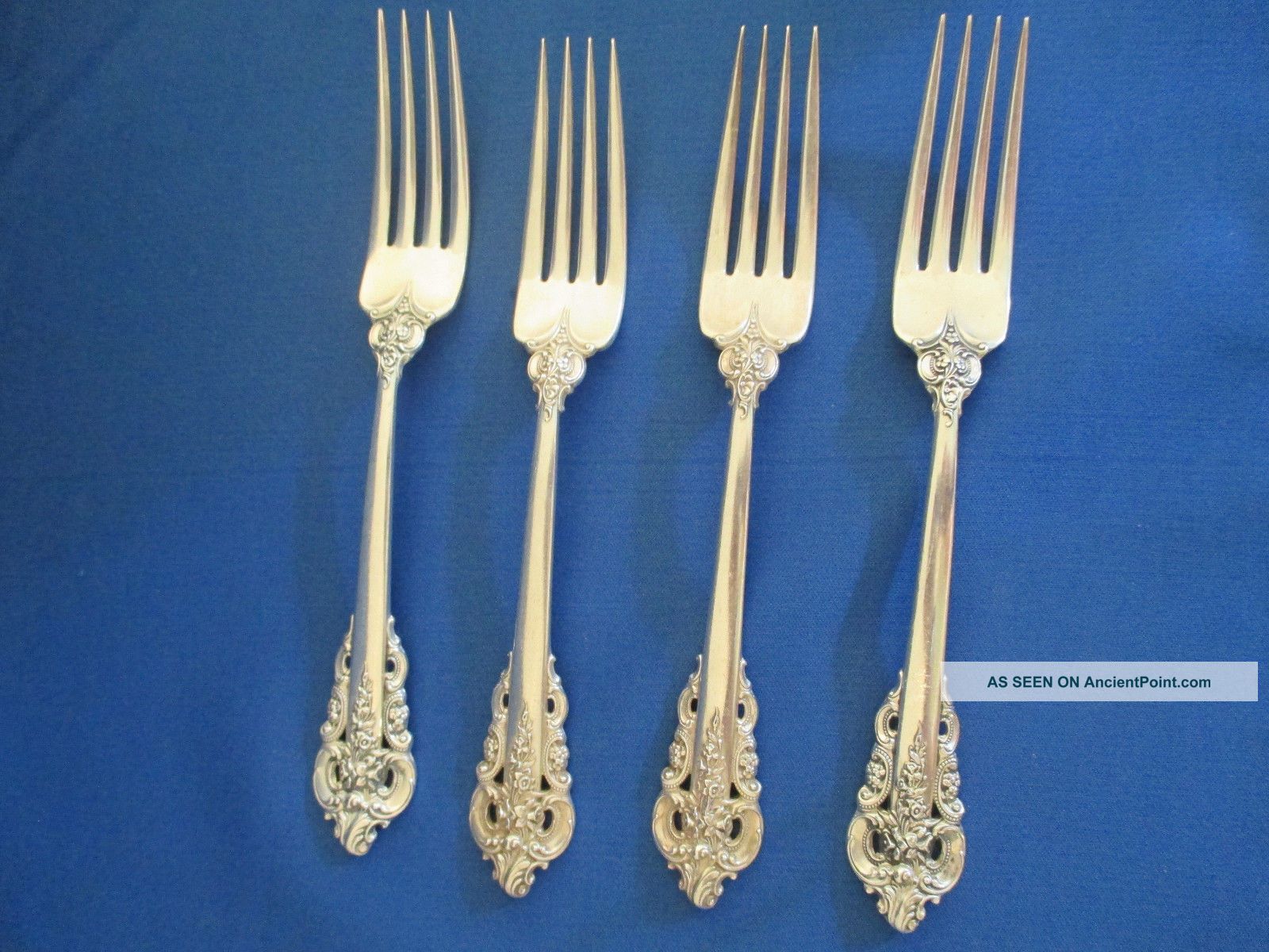 4 Wallace Sterling Grande Baroque Dinner Forks Flatware & Silverware photo