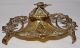 Art Nouveau Cast Brass Embossed Chestnut Leaf & Husk Inkwell Glass Liner 1890s Art Nouveau photo 9