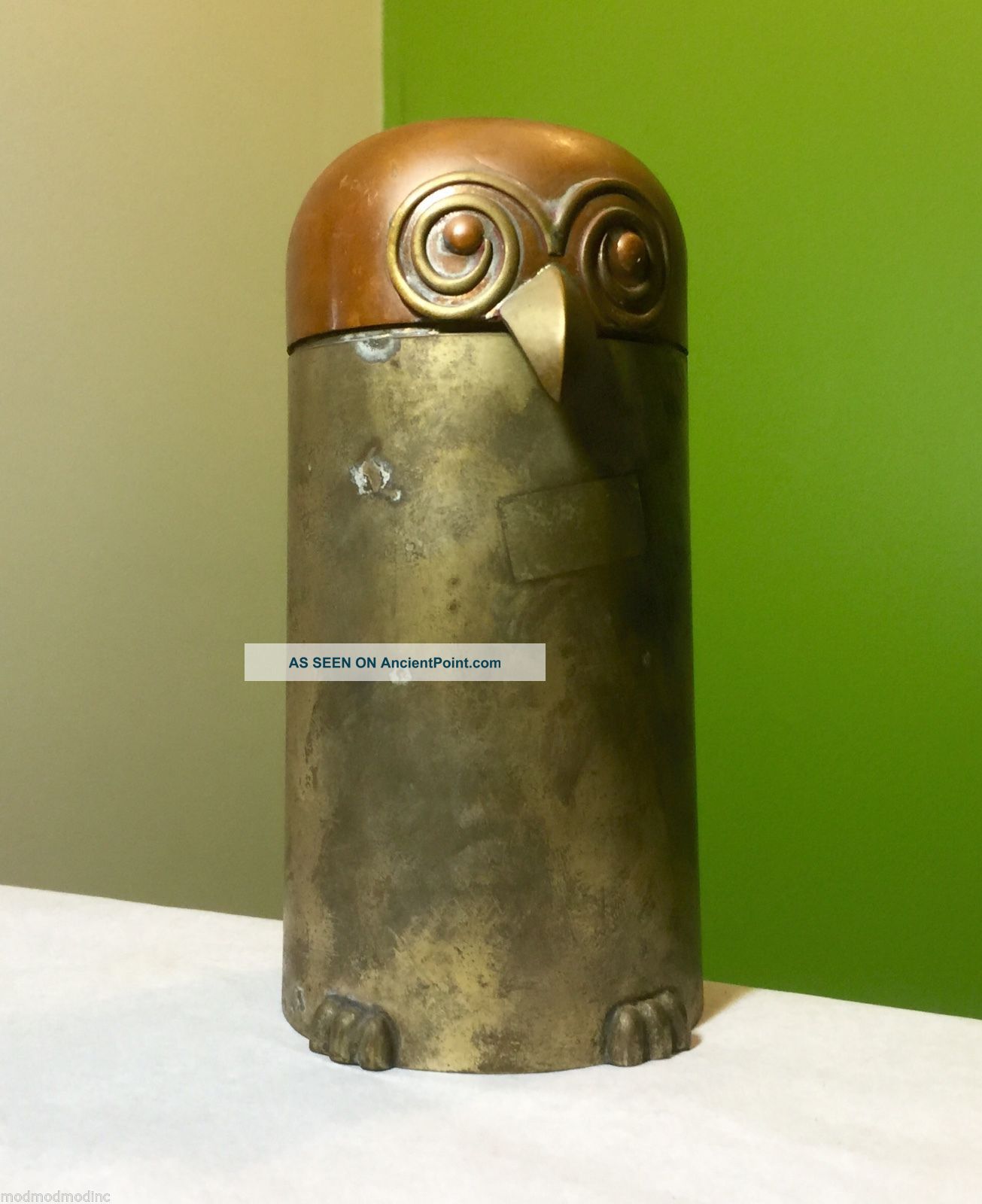 Raymor Italy Brass Copper Owl Jar Canister Figurine Mid Century Modernist Az Mid-Century Modernism photo