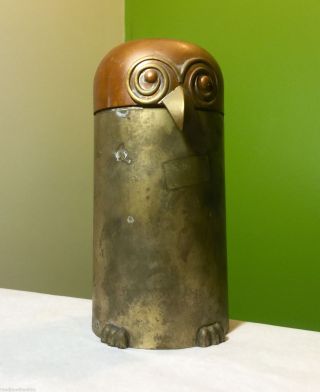 Raymor Italy Brass Copper Owl Jar Canister Figurine Mid Century Modernist Az photo
