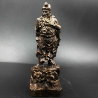Rare Antique Collectibles Natural Wood Hand Carved Mighty Guan Gong Statue photo