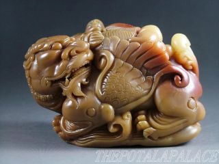 Big Old Chinese Shou Shan Soapstone Carved Statue Figure On Back Of A Dragon photo