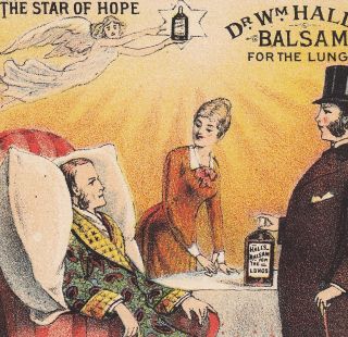 Dr Halls Lung Balsam Cure York Ny Angel Star Bottle Advertising Trade Card photo