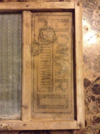Antique Howard Woodenwarp Crown Glass & Wood Laundry Washboard.  Very Rare photo