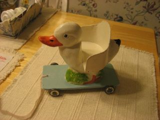 Late 1800s Early 1900s Papier Mache Duck Pull Toy With Seat So Doll Can Ride It photo