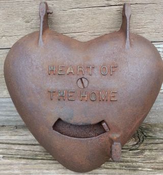 Antique Embossed Cast Iron Heart Shaped Stove / Furnace Door Vintage Industrial photo