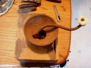 Antique Very Old Vintage Wooden Coffee Grinder Parts Some Rust Needs Restored photo