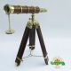 Brass Telescope Marine Navy Nautical Vintage Barrel Brown Wooden Tripod Maritime Telescopes photo 3